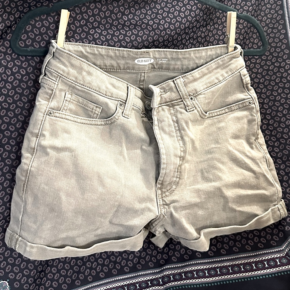 Light gray denim high waisted mom shorts